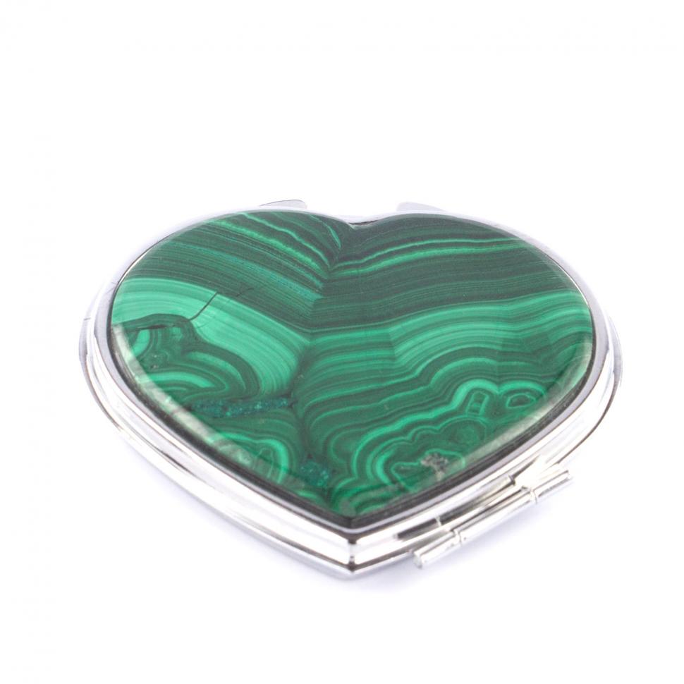 Зеркальце из малахита "Сердце" двухстороннее цвет серебро фото 1 — 