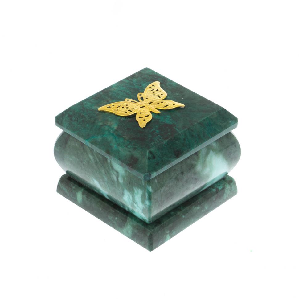 Шкатулка с накладкой "Бабочка" камень змеевик 6,5х6,5х6 см фото 1 — 