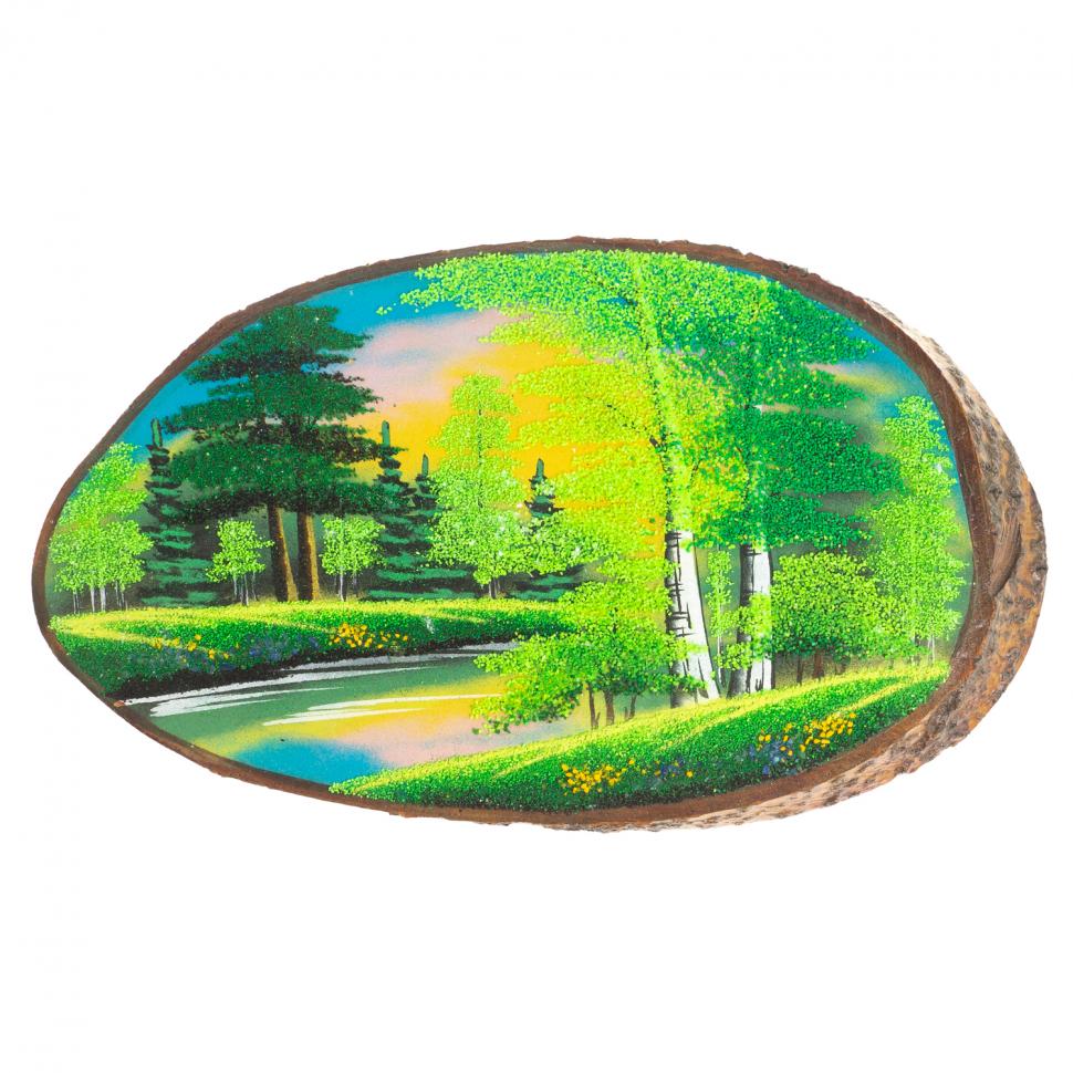 Панно на срезе дерева "Лето" горизонтальное 40-45 см каменная крошка фото 1 — 