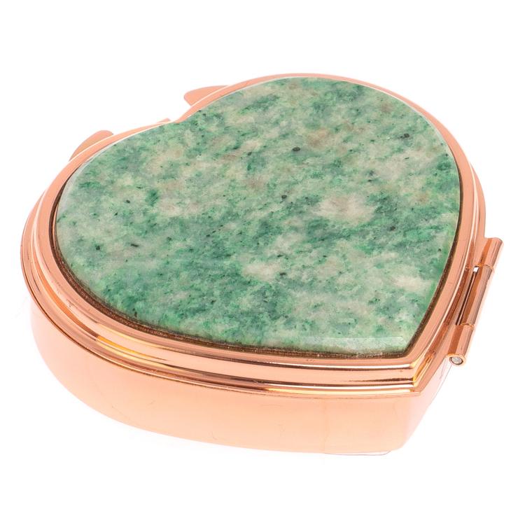 Таблетница "Сердце" на 3 отделения камень лиственит цвет красное золото фото 1 — 