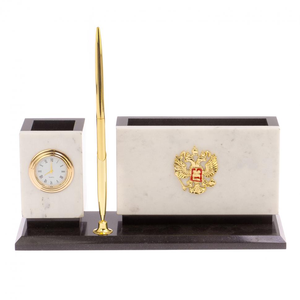 Письменный мини-набор "Герб России" камень мрамор фото 1 — 