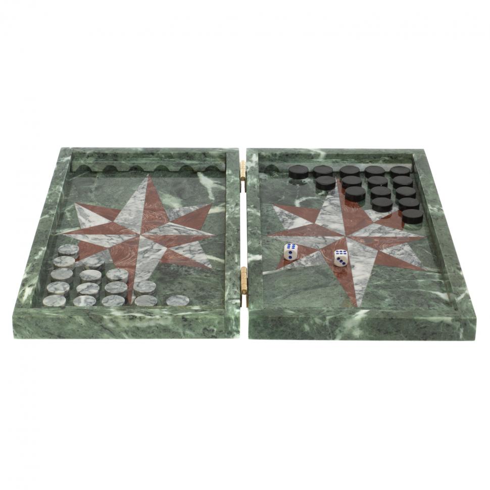 Нарды из камня "Роза ветров" серый мрамор / лемезит фото 1 — 