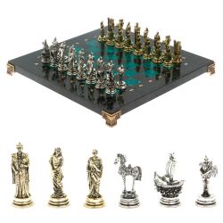 Шахматы &quot;Троянская война&quot; из змеевика доска 28х28 см — 