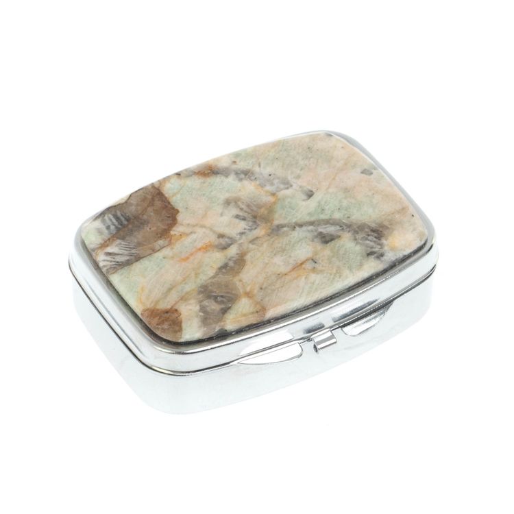 Таблетница на 2 отделения камень амазонит дымчатый кварц цвет серебро фото 1 — 