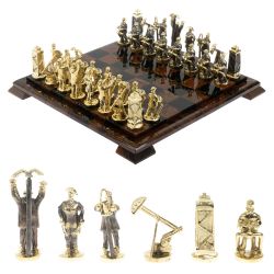 Шахматы &quot;Нефтяники&quot; фигуры бронза доска 40х40 см из обсидиана — 