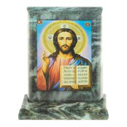 Икона настольная Спаситель малая змеевик 7,5х6,5х8 см — 