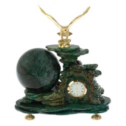 Композиция с шаром и часами &quot;Орел&quot; из змеевика — 