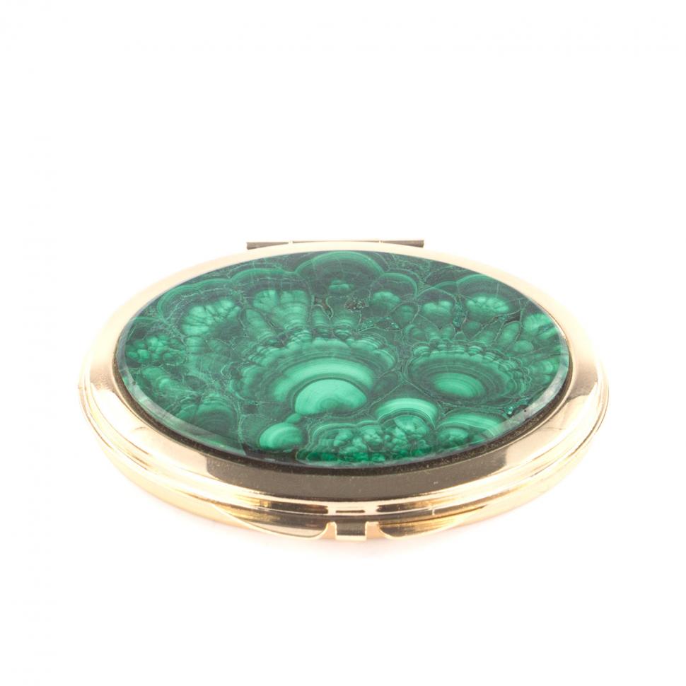 Зеркало из малахита овальное карманное цвет золото фото 1 — 