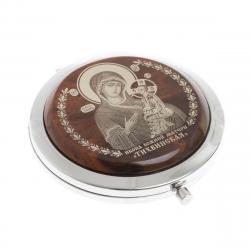 Зеркало с иконой &quot;Тихвинская&quot; из коричневого обсидиана — 