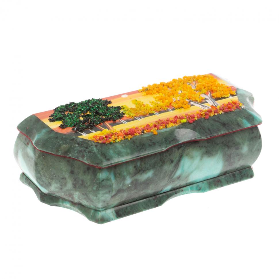 Шкатулка из змеевика "Осенний пейзаж" 18х8х6 см фото 1 — 