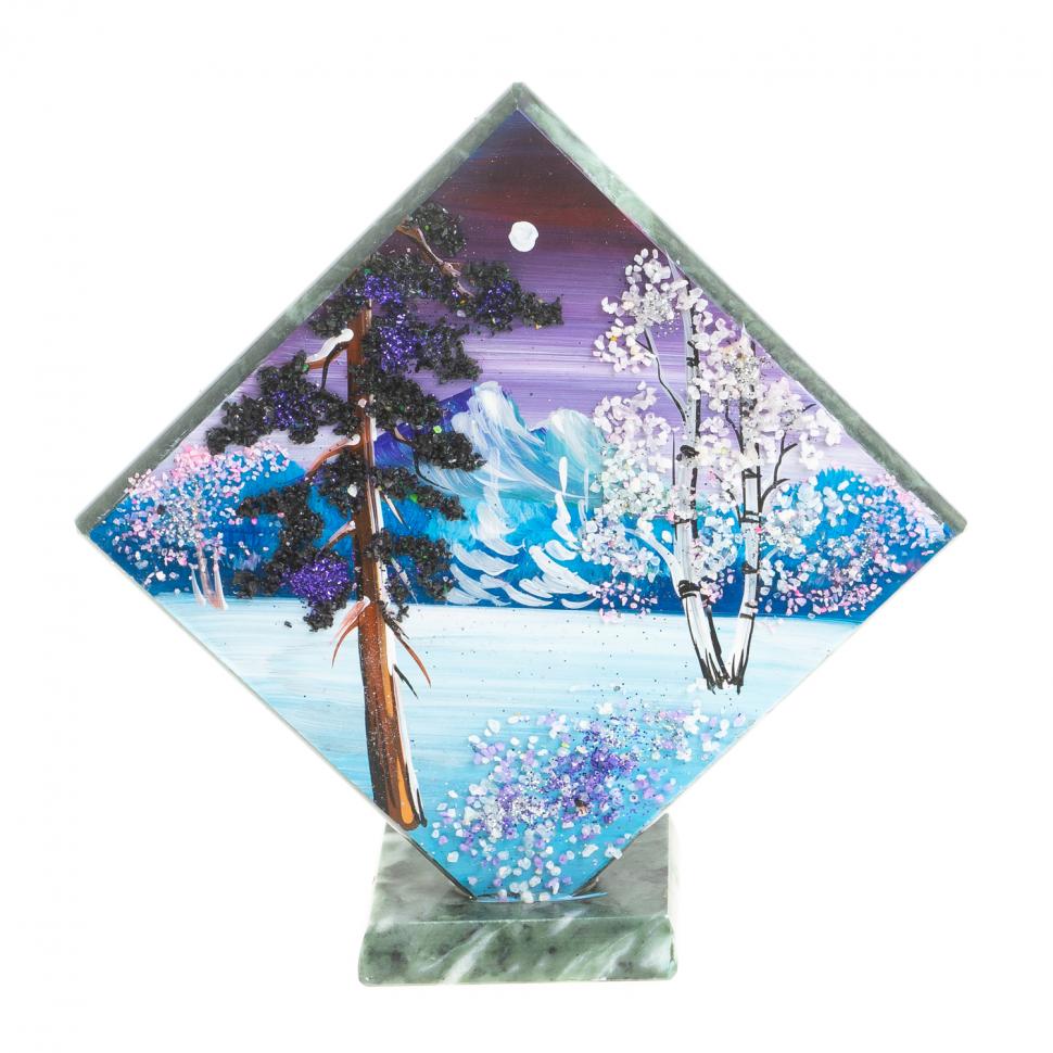 Панно из камня на подставке "Зима" 14х14 см фото 1 — 