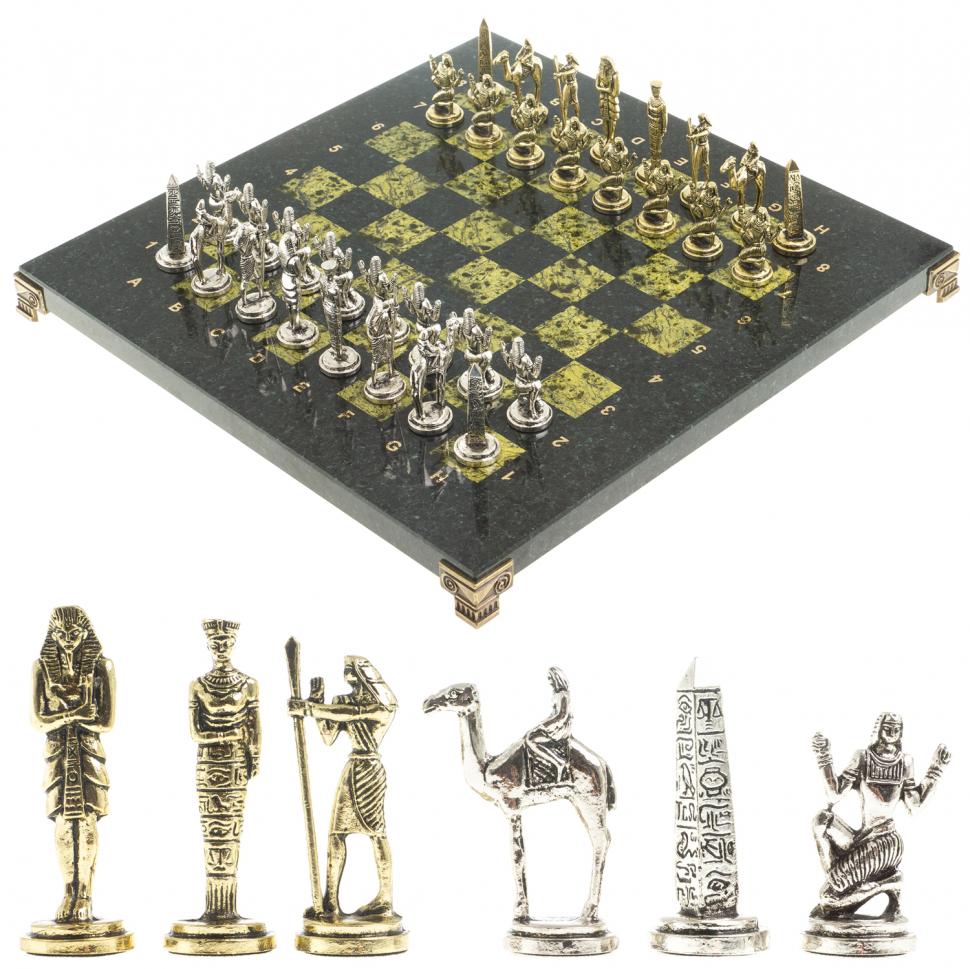 Шахматы "Древний Египет" доска 32х32 см из камня змеевик фото 1 — 