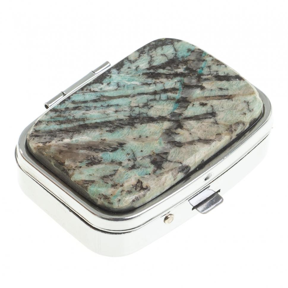Таблетница на 2 отделения камень амазонит цвет серебро фото 1 — 