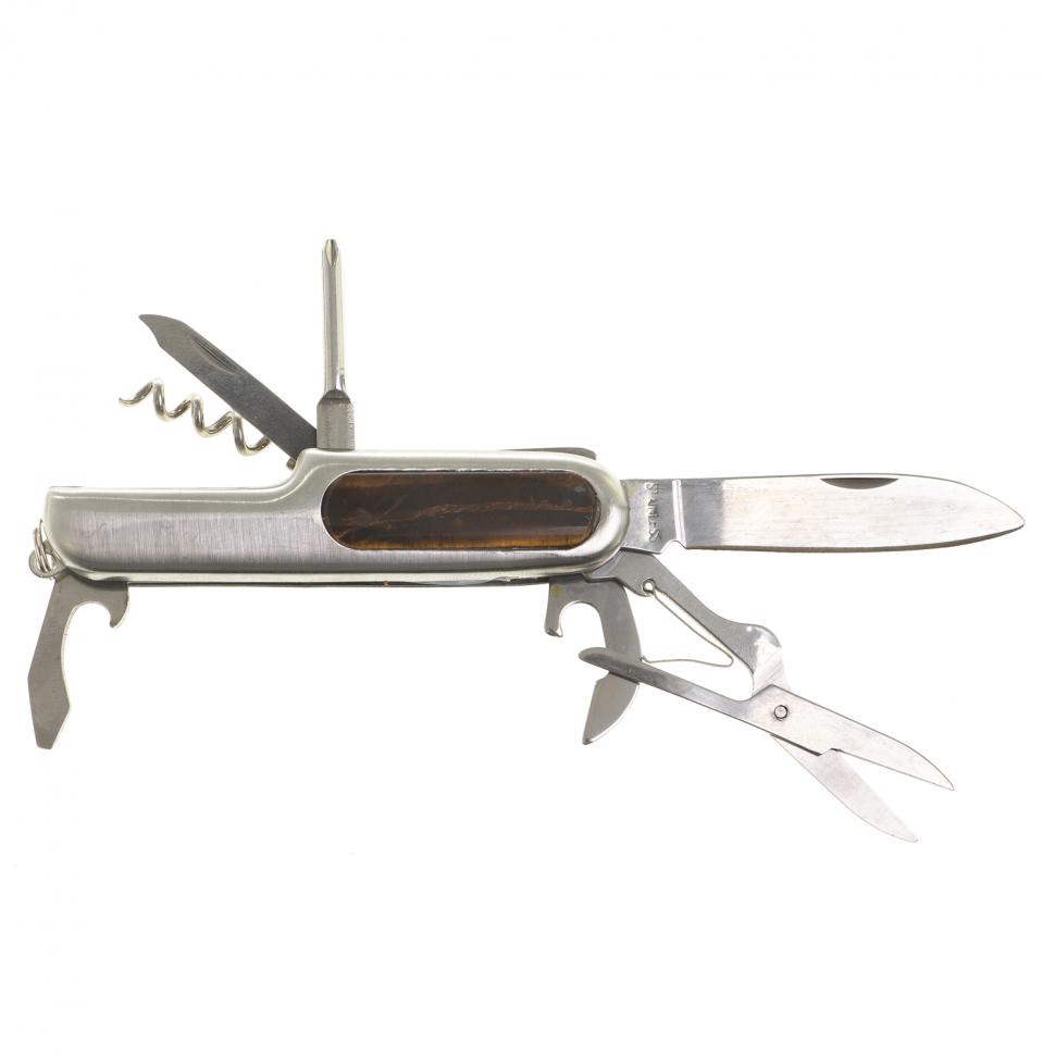 Нож мультитул складной 7 в 1 с камнем тигровый глаз фото 1 — 