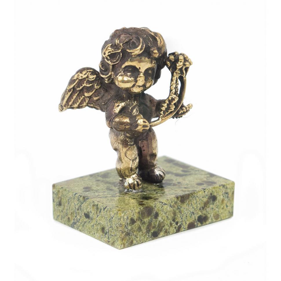 Статуэтка "Ангел с розой" бронза змеевик фото 1 — 