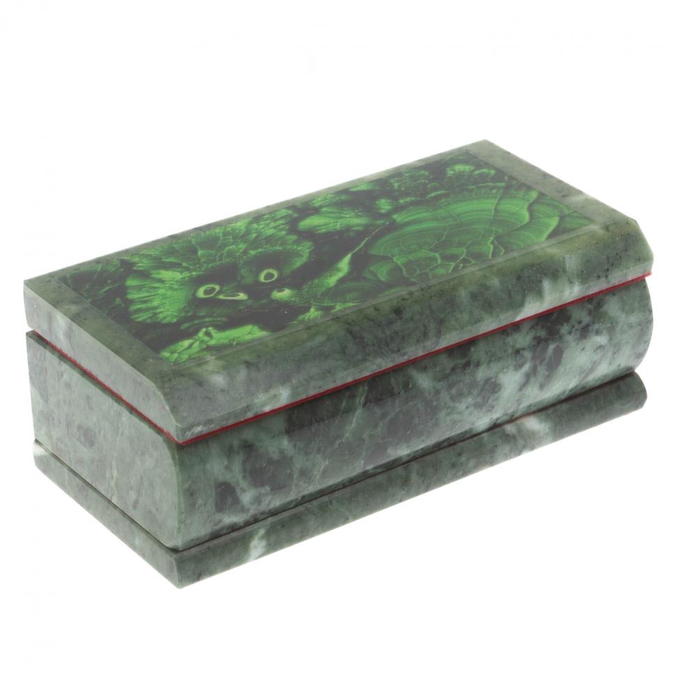 Шкатулка с иллюстрацией под малахит со скосом 14х7х5 см фото 1 — 