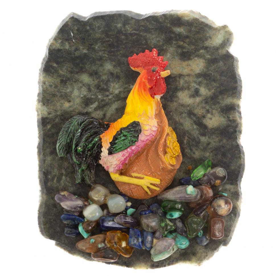 Магнит "Петух на мешке с монетами" змеевик фото 1 — 