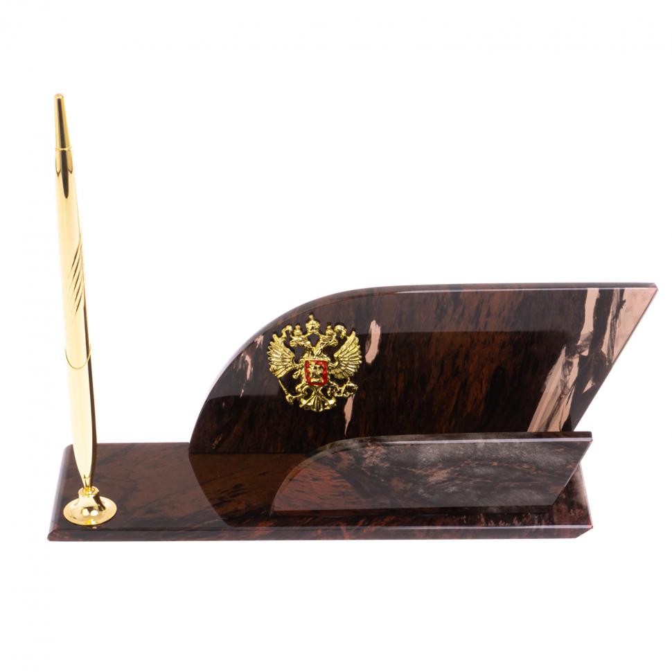 Настольная визитница "Крыло" из коричневого обсидиана фото 1 — 