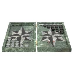 Нарды из камня &quot;Роза ветров&quot; серый мрамор / черный змеевик — 