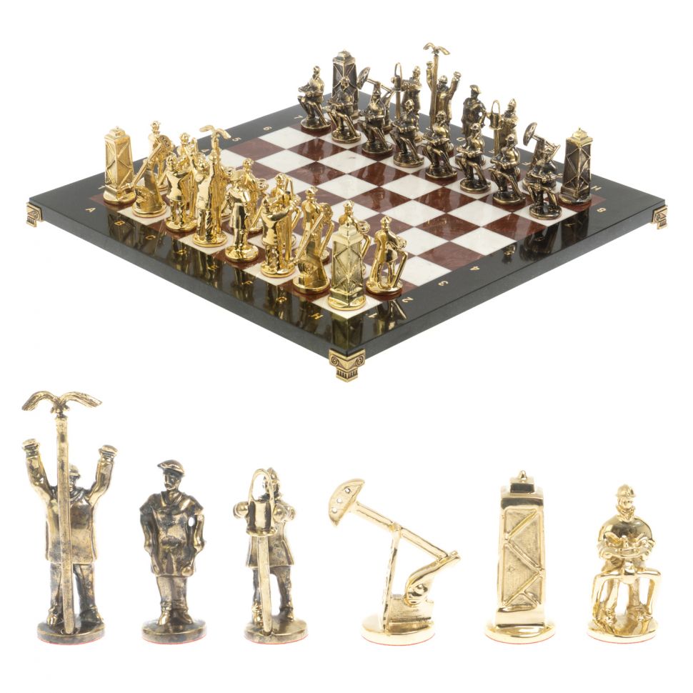 Шахматы подарочные "Нефтяники" 44х44 см лемезит мрамор фото 1 — 