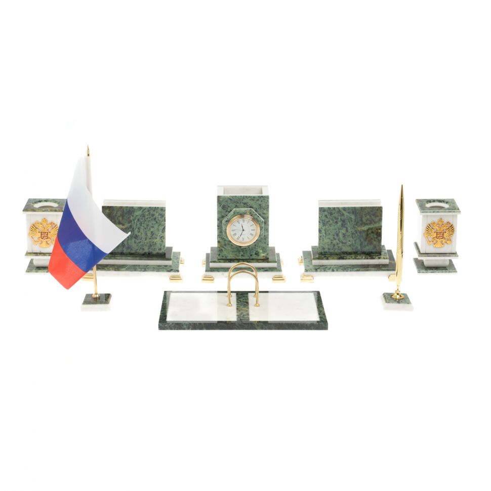 Письменный набор из уральского нефрита и мрамора фото 1 — 