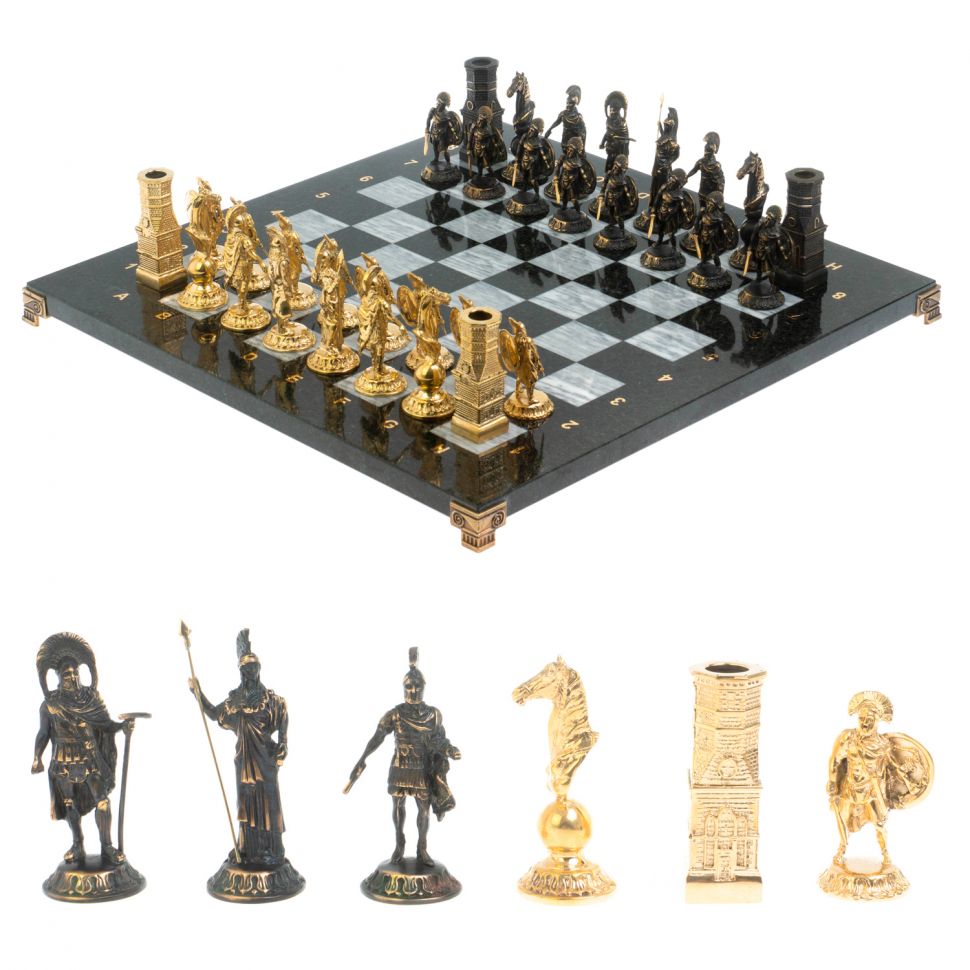 Шахматы из бронзы "Спарта" доска 40 х40 см / серый мрамор фото 1 — 