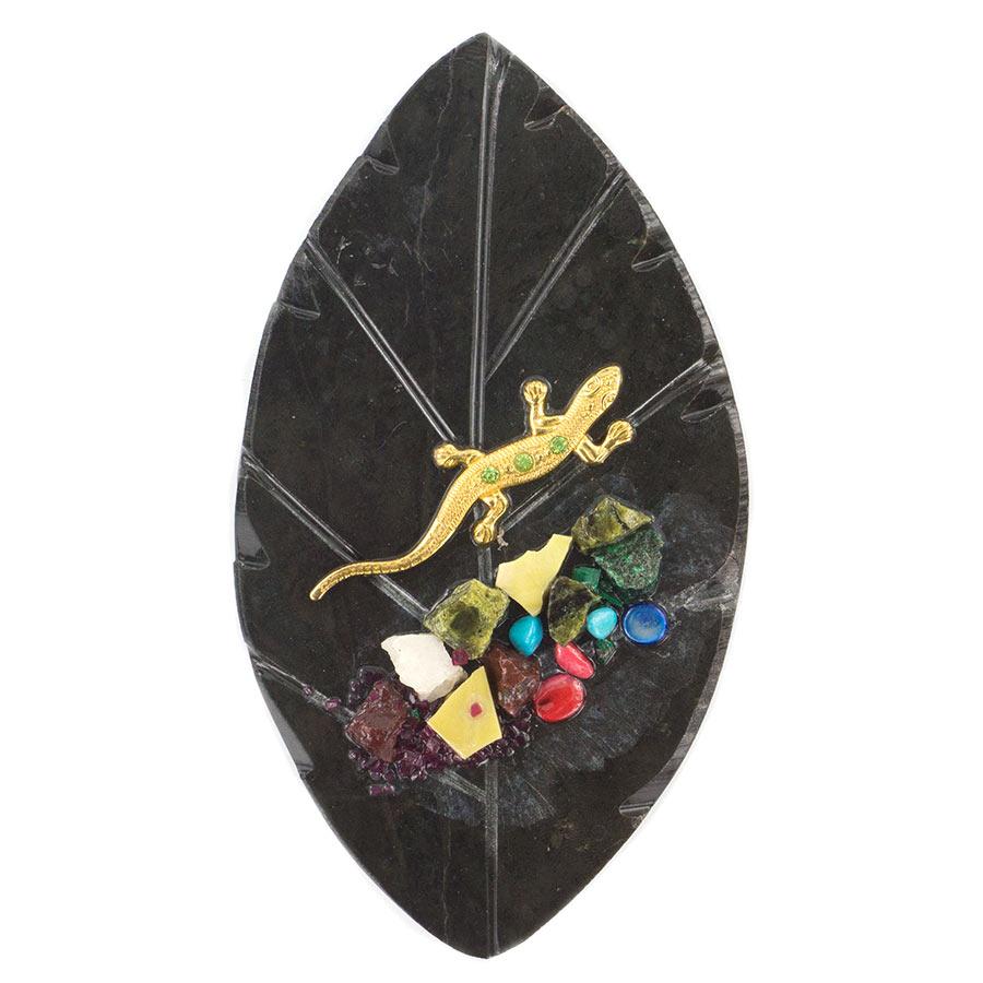 Магнит "Ящерица на листе" черный фото 1 — 