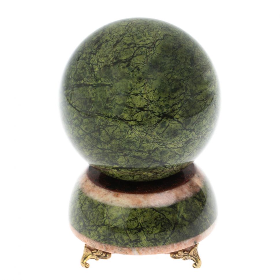 Шар на подставке 10,5 см из змеевика и розового мрамора фото 1 — 