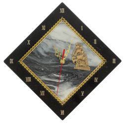 Часы настенные &quot;Парусник&quot; из змеевика и мрамора — 