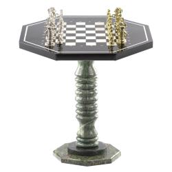 Шахматный стол из камня с металлическими фигурами &quot;Древний Рим&quot; — 
