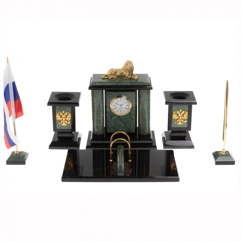 Настольный набор "Лев" из офиокальцита фото 1 — 