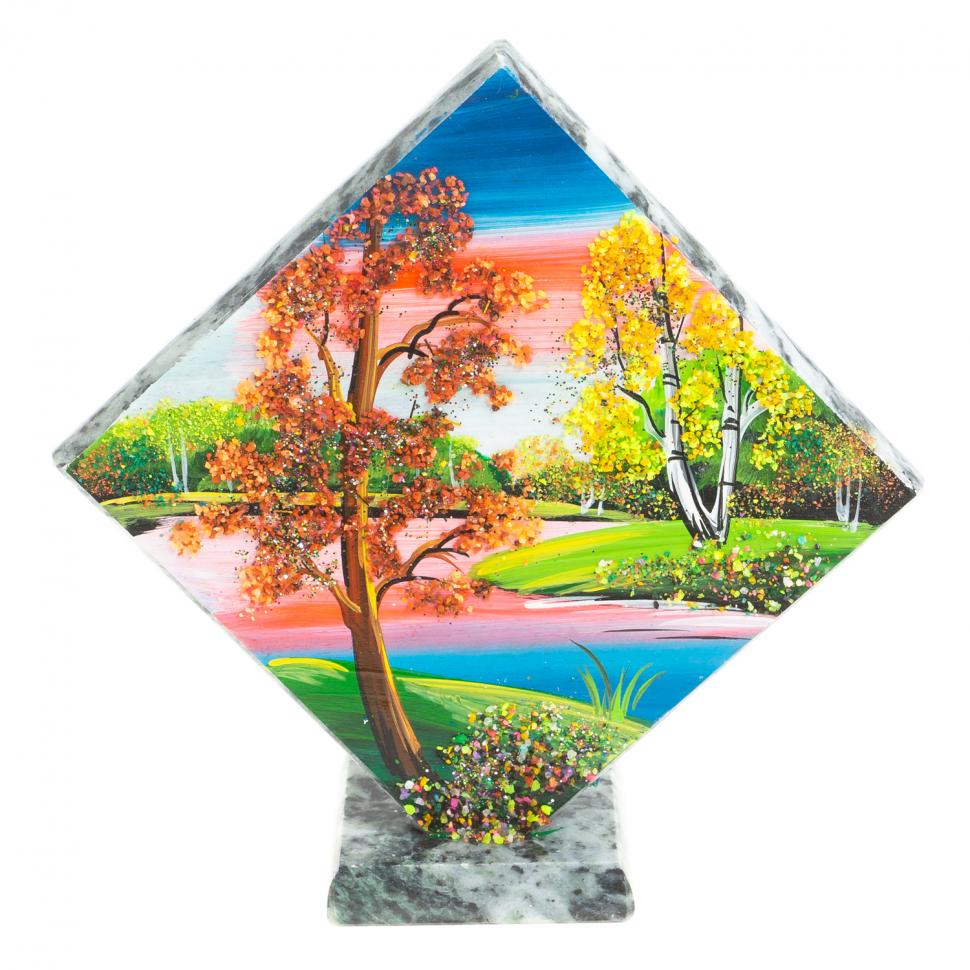 Панно из камня на подставке "Осень" 14х14 см фото 1 — 