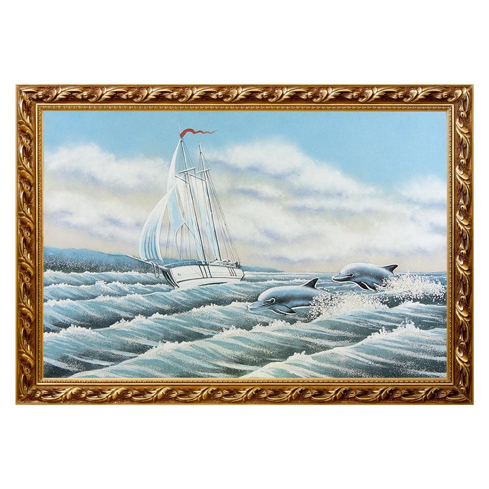 Картина "Дельфины" багет 46х66 см, каменная крошка фото 1 — 
