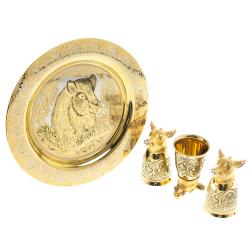 Подарочный набор &quot;Кабан&quot; тарелка и 3 стопки перевертыша Златоуст — 