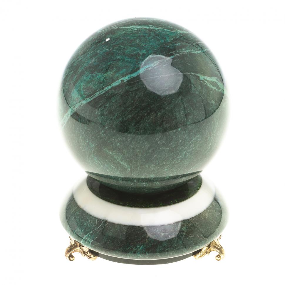 Настольный сувенир "Шар Антистресс" темно-зеленый змеевик 9,5 см фото 1 — 