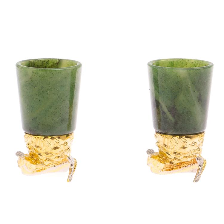 Стопки перевертыши "Осетры" 2 шт нефрит бронза Златоуст фото 1 — 