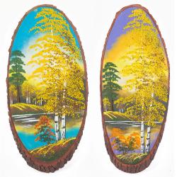 Панно на срезе дерева &quot;Осень&quot; вертикальное 50-55 см каменная крошка — 