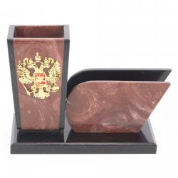 Карандашница с визитницей &quot;Герб&quot; из лемезита — 