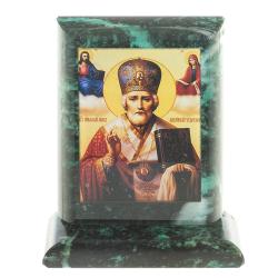 Икона настольная Николай Чудотворец малая змеевик 7,5х6,5х8 см — 