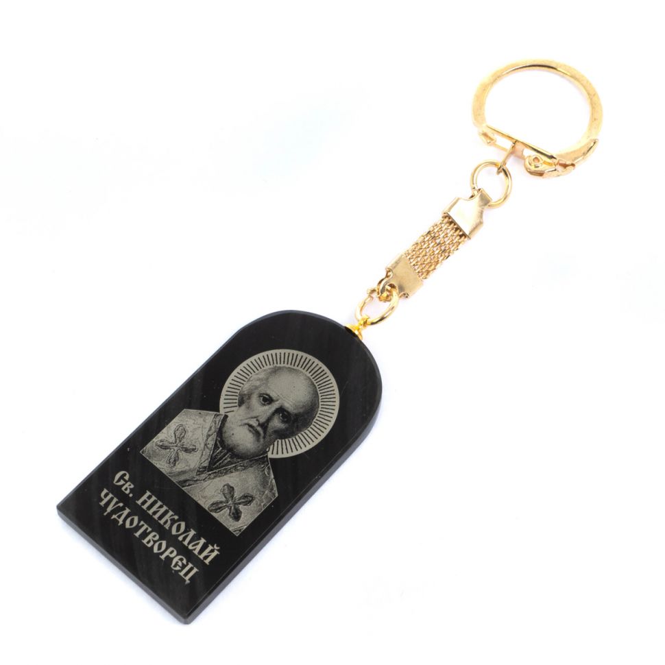 Брелок-оберег арка с молитвой "Св. Николай Чудотворец" камень обсидиан фото 1 — 