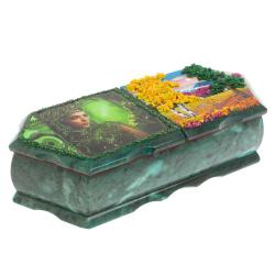 Шкатулка на два отделения &quot;Хозяйка медной горы и осенний пейзаж&quot; из змеевика 29х11,5х7 см — 