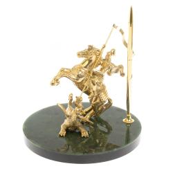 Статуэтка &quot;Георгий Победоносец&quot; с подставкой под ручку на нефрите 18х18х18 см — 