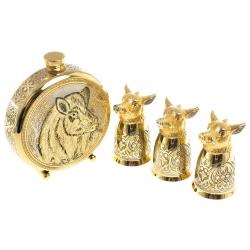 Подарочный набор &quot;Кабан&quot; фляжка и 3 стопки перевертыша Златоуст — 