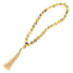 Четки из оникса зелено-коричневые 35 бусин круглые с кисточкой — 