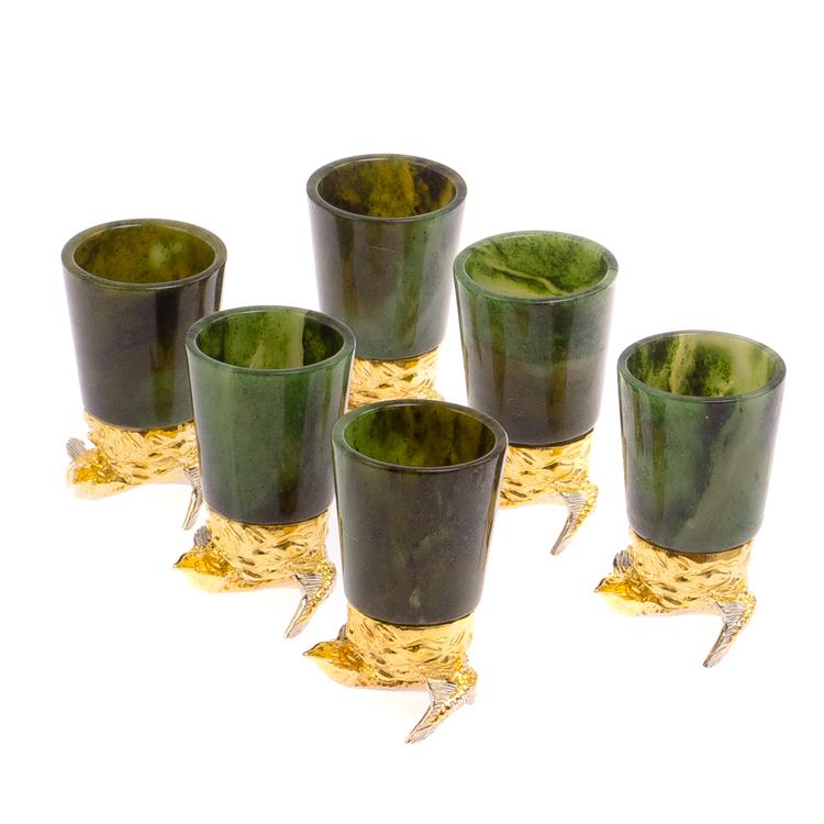 Стопки перевертыши "Осетры" 6 шт нефрит бронза Златоуст фото 1 — 