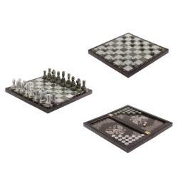 Набор игр &quot;Герб России&quot; 3 в 1: шахматы, шашки, нарды камень змеевик мрамор — 