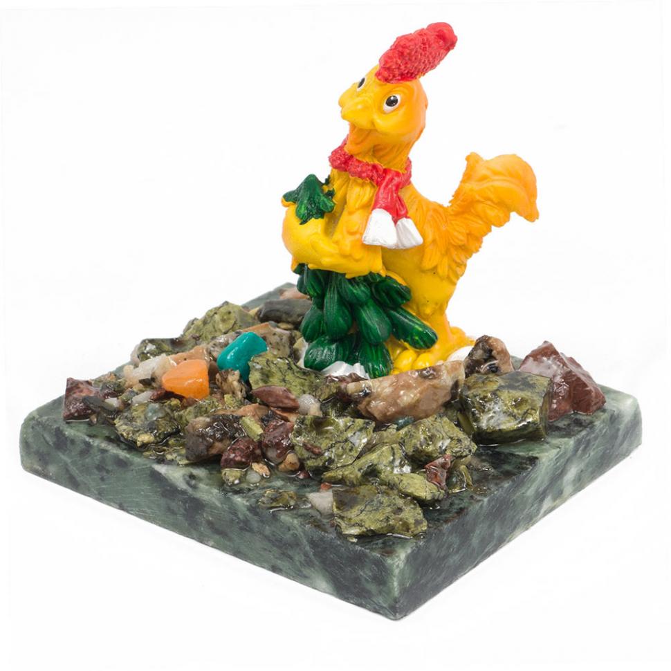 Сувенир "Петух с елкой №2" змеевик фото 1 — 