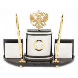 Настольный набор &quot;Герб РФ&quot; из белого мрамора — 