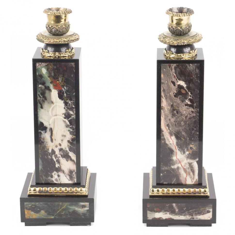 Подсвечники из яшмы с бронзовым литьем пара фото 1 — 