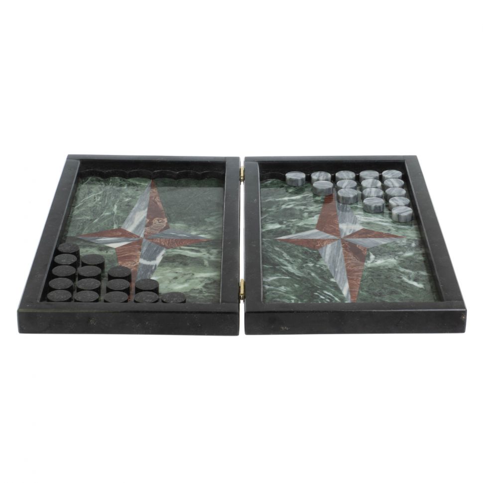 Каменные нарды "Звезда" лемезит, серый мрамор фото 1 — 